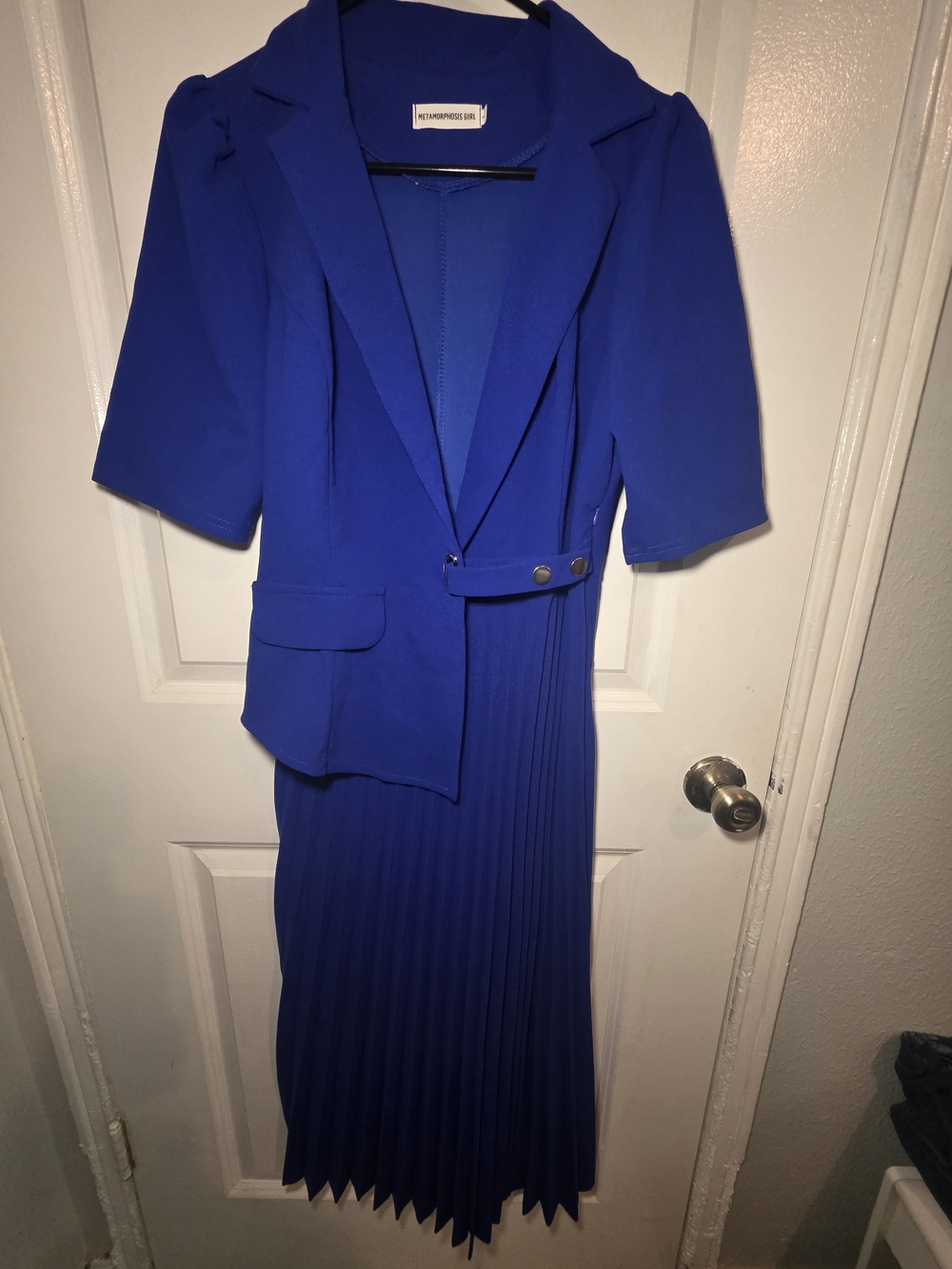 Pleated Royal Blue Women's Skirt Suit